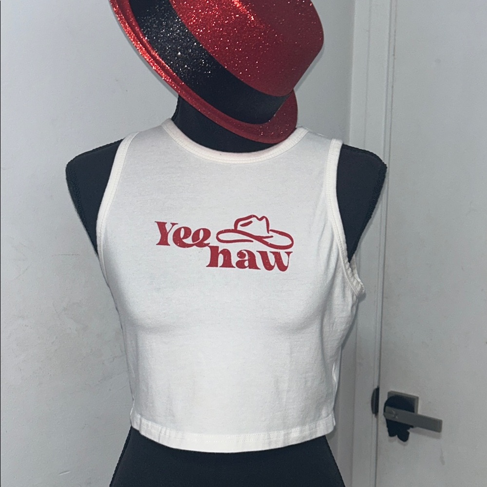 SHEIN White Yee Haw Crop Top